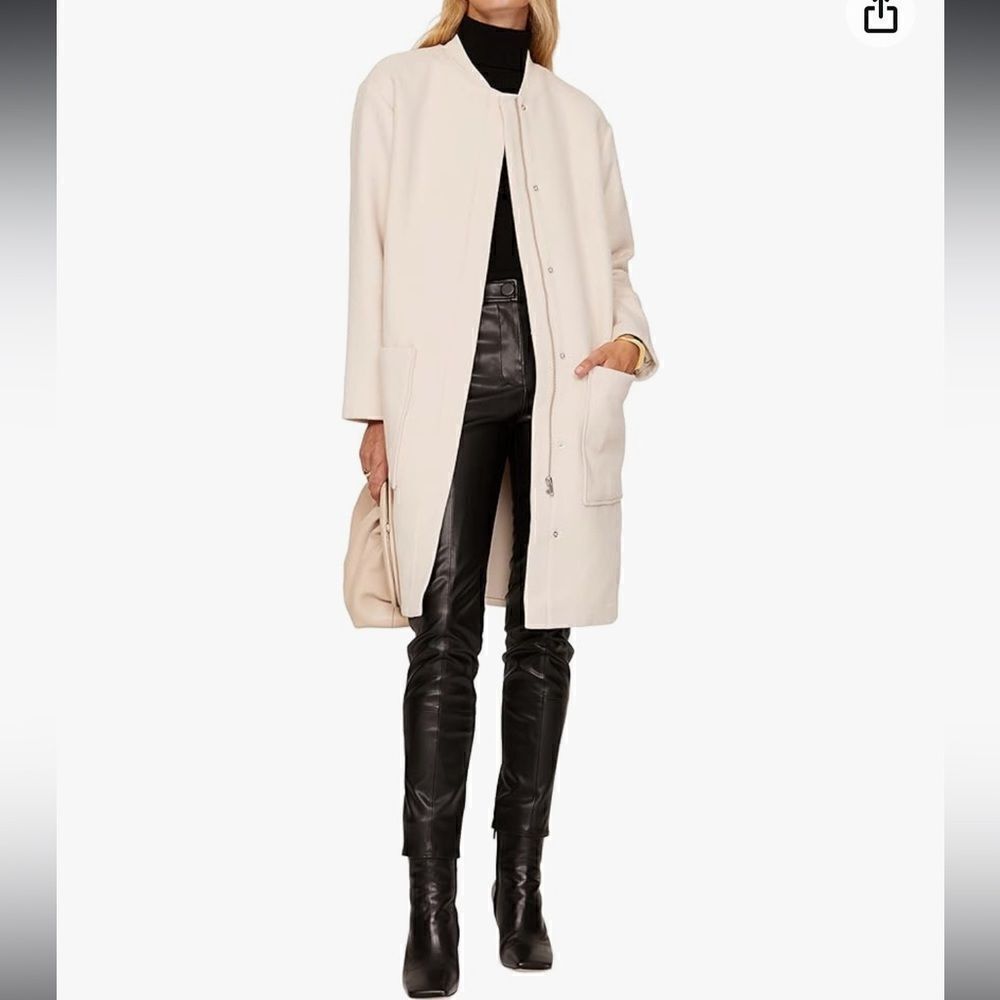 Thakoon Collective Pocket Front Coat Wool Blend Off White Womens Size Large